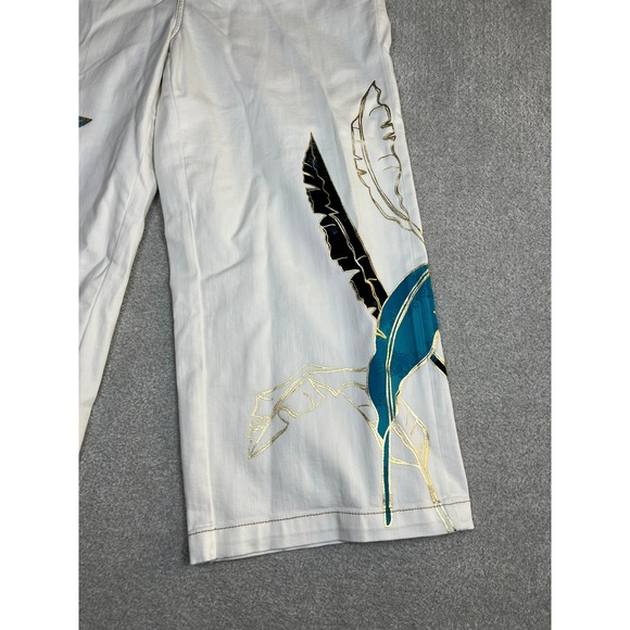 Chicos Size 3 US 16 White‎ Wide Leg Crop Trousers Tropical Leaf Print Cropped - Picture 5 of 12